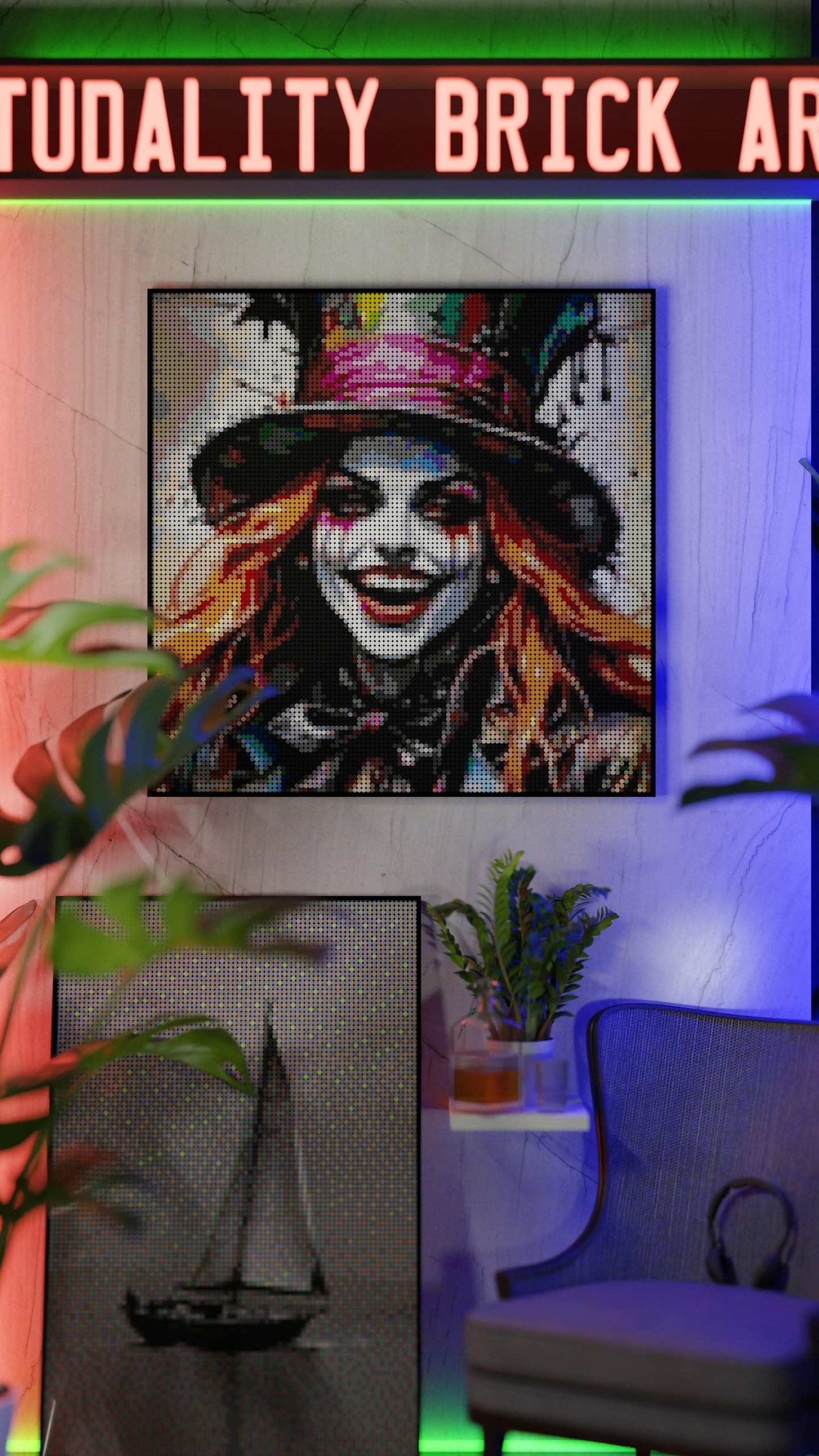 The Mad Hattress LEGO® Style mosaic pixel art design for display
